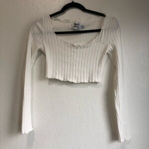 Princess Polly creamy White Ribbed Long Sleeve Crop Top size 4